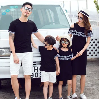 Družina oblačila 2019 Poletje Družino Oblačila Ujemanje Mati Hči Obleko Sin Očeta Bombaž le T-majice Družino Oblačila