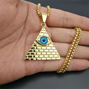 Egiptovske Piramide Evil Eye of Providence Ogrlice Obeski, Moške, Ženske, Zlata Barva Nerjavnega Jekla Zlato Ogrlico Egipt Nakit