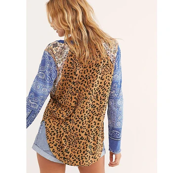 Eleganten Leopard Preplete Francija Moda Tshirt Ženske Majice Z Dolgimi Rokavi 2020 Jeseni Novo Ohlapno Seksi Proti-Vrat Tshirt Vrhovi Plus Velikost