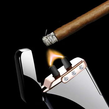 Električni Do Plamen Visoko Ognjeno Res Plamen Encendedores Polnjenje prek kabla USB Lok Windproof Kovinski Cigar Lažji Pripomočke za Moške