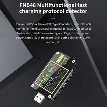FNB48 Prenosni Digitalni Hitro Polnjenje Trenutno USB Tester Zmogljivosti 1.77 palčni Zaslon Voltmeter Ampermeter Multifunkcijski LCD Zaslon