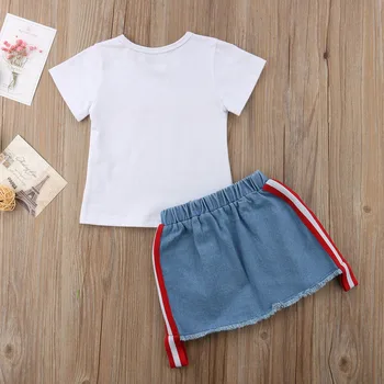FOCUSNORM Nov Modni 2PCS Otroci Baby Dekle Poletne Obleke T-shirt Vrhovi+Denim Rip Stranka Obleko Oblačila UK