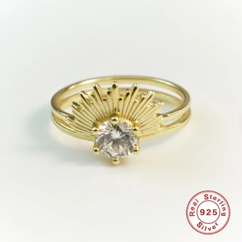 GS S925 Sterling Silver Obroči Novo Sonce Diamond Lepe Prst Prstan Valentinovo Udejstvovanje Stranka Fine Nakit Anillos