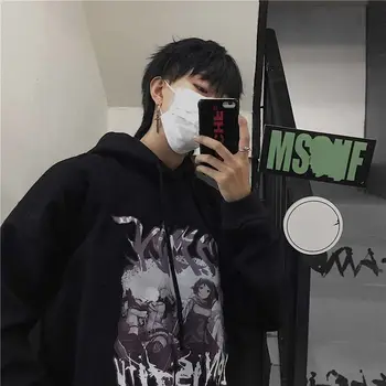 Harajuku INS Mens Womens Hoodies Sweatshirts Smešno Risanka Natisnjeni Moda Hoody Puloverji Bombaž v Velikosti Plus Japonski Hoodie