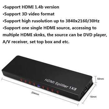 HDMI 1X8 1 V 8 Iz 1x8 HDMI Splitter Pretvornik Split Zaslonu za DVD, PS3, Xbox HDTV 4K Z napajalnim Adapterjem