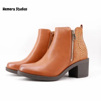 Hemera Studios gleženj škornji Ženske 2020 pozimi zadrgo čevlji z multi-barvne pete nova zbirka udobno ženske čevlje