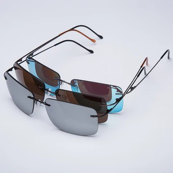 High-end B-Titan, Ultra Lahka Rimless Polarizirana Kvadratnih sončna Očala Modra Srebrna, Rjava Ogledala Outdoor Sport Pilot sončna Očala