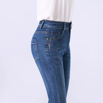 Jeans mujer 2020 Visoko Pasu Stretch Skinny Jeans Ženska, Plus Velikost Ženske, Modro Traper Hlače Push up Kavbojke Ženske Vezenje Mama Kavbojke
