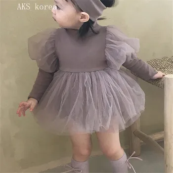 Jeseni Obleka, Modeli za Baby Deklet in otrok Udobno Bombaž Puhasto Preja iz Enega kosa Obleko Obleka z Las Band