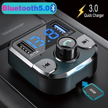 JINSERTA Avto Bluetooth 5.0 FM Oddajnik Dvojno USB QC3.0 Polnilnik Mp3 Predvajalnik Podporo U Disk / TF Kartico, Predvajanje Glasbe Napetost Detectio