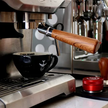 Kava brez Dna Portafilter Aluminija Odmerjanja Obroč Espresso Kave Toka, Leseni Ročaj Filter Držalo 51/54/58mm