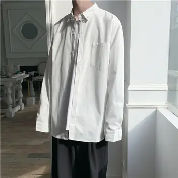 Korejski Stil Oblačenja Majica moška Moda Družbi Moških srajc Barva Poslovanje Priložnostne Srajco Ulične Svoboden Long Sleeve Majica