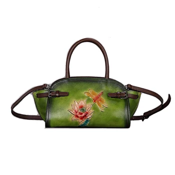 Kravje usnje ženske torbe 2020 luksuzne ročne torbe kitajski slog žensk v torbici pravega usnja vrečko cvetlični ženske usnjene torbice