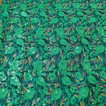 Lepa Zelena Velike Afriške Handcut organza čipke tkanine z allover sequins kovinski lurex 5 metrov