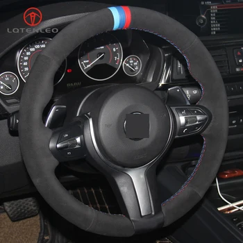 LQTENLEO Črni Usnjeni Avto Volan Kritje za BMW (M Sport) 1 Serija F20 F21 M135i M140i M235i M240i X1 F48 X2 F39 X3 F25