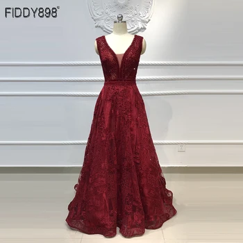 Luksuzni Večerno Obleko 2020 A-Linijo Proti-Vrat Kristalno Beaded Prom Oblačenja Dolge Čipke Formalno Večerno obleko Vestido de Fiesta NE68