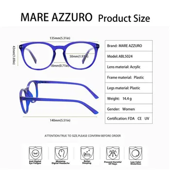 MARE AZZURO Obravnavi Očala Za Ženske Krog Pregleden Daljnovidnost Očala Žensko Očala dioptrije očal plus+150,+200,+250