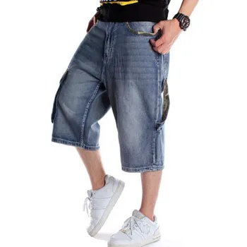 Mens Svoboden Vrečasta Denim Kratke Moške Jeans, Moda Ulične Hip Hop Dolgo 3/4 Capri Hlače Tovora Plus Velikost 42 44 46