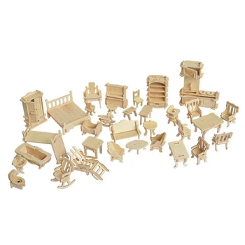 Miniaturni 1:12 Lutke Pohištvo za Punčke Mini 3D Lesene Puzzle DIY Model Zgradbe Igrače za Otroke Darilo