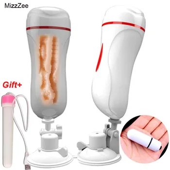 MizzZee Dual Channel Vagina Pravi Muco Vibrator Spolnih Igrač za Moške Masturbator za Človeka Oralni Seks Pralni Vibrador Hombre Blowjob