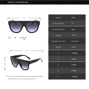 Moda Ravno Top Gradient Okvir sončna Očala Ženske 2020 Retro Velik Okvir sončna Očala Trendovska blagovna Znamka Oblikovalca UV400