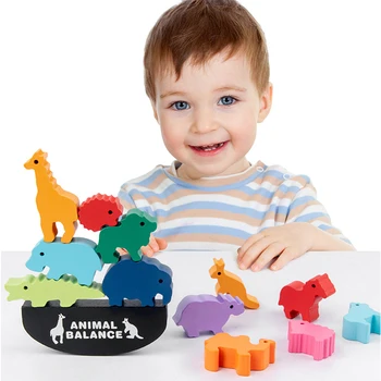 Montessori Otrok, Lesene Igrače, Živalske Bilance Blokov, Družabne Igre, Igrače Dinozaver Izobraževalne Zlaganje Visoko Gradnik Lesa Boy