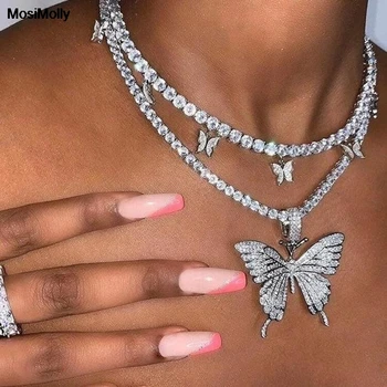 MosiMolly Nosorogovo Metulj, Ogrlico, Obesek Za Ženske Modni Nakit Vratu Choker Veriga Crystal