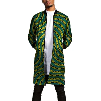 Moški Afriške tiskanja suknjič moda dashiki moški Afriške stojalo ovratnik dolgo jakno meri moške Afriki oblačila padec ladijskega prometa
