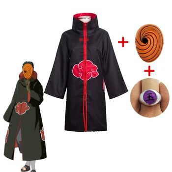 Naruto Tobi Obito Cosplay Kostum Akatsuki Dolg Rokav Plašč Halloween Carnival Smešno Odraslih Cosplay Kostum
