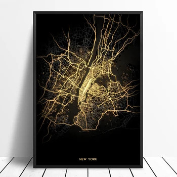 New York City Light Zemljevidi Po Meri Svetovni Zemljevid Mesta, Plakati, Platna Natisne Skandinavski Slog Wall Art Dom Dekor