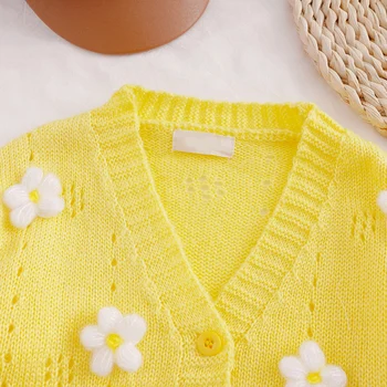 Nov Modni Slog, otroška Oblačila 2020 Jeseni Baby Cvet Dolgimi rokavi Pulover Deklice, Pletene Cardigan Pulover