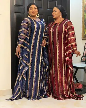 Nov Slog Afriških Žensk Dashiki Moda Sequins Mreže Materiala Brezplačno Velikost Dolžina 150 CM Dolgo Ohlapno Obleko In se Duhovno 2 Kos