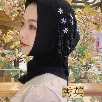 Nove luksuzne beading Muslimanske ženske headscarf instant hidžab s kravato