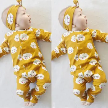 Novorojenega Dojenčka Baby Dekle, Fant, Dolg Rokav Tiskanja v Oblaku Romper Jumpsuit Obleke Sunsuit Oblačila Velikosti od 0-18 M