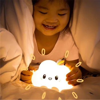 Oblak LED Nočna Lučka Za Otroka Otroci Otrok Silikonski Dotik Senzorji Baterije Spalnica Poleg LED Božično Darilo Doma Dekor