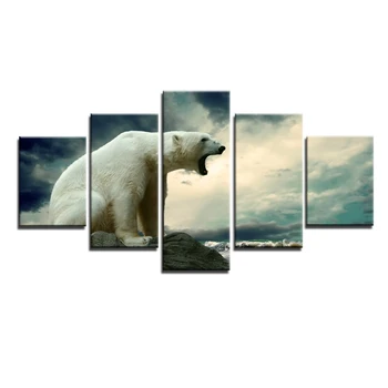 Oljna slika, Tisk na Platno, Polarni Medved, ki je Dom in Kuhinjo Moda Dekor Belo Olje Slikarstvo Živali 5PCS/Set brez okvirja Sodobne