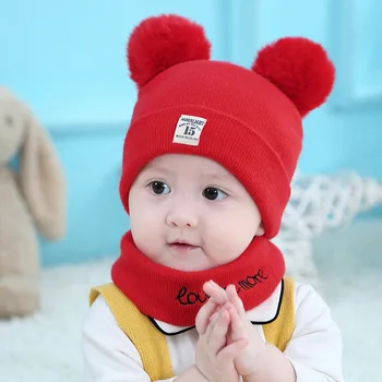 Otroci klobuk, šal jeseni in pozimi novorojenčka volne klobuk, šal korejski baby volne klobuk baby pletene mehko žogo klobuk