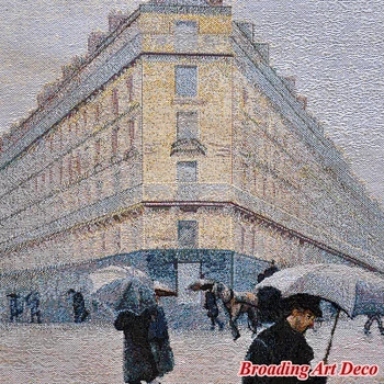 Pariške Ulice; Deževen Dan Jacquardske Vezavi Tapiserija Steni Visi Gobelin Home Art Tekstilna Dekoracija Aubusson Bombaž 120x83cm