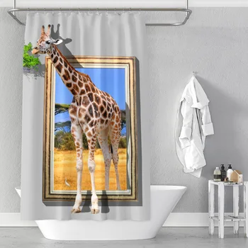 Paše žirafa poliester natisnjeni nepremočljiva tuš zavesa kopalnica particijo zavese tovarne neposredne prodaje