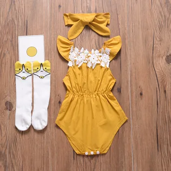 Poletje Newborn Baby Girl Obleke Letenje Sleeve Solid Romper Jumpsuit Glavo, Obleko Poletje otroci baby dekle obleko oblačila 2020