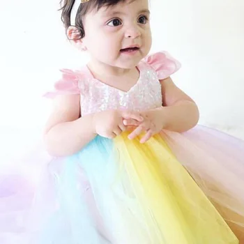 Poletje Obleko Baby Dekle, Igralne Obleke Očesa Princesa Stranka Novorojenčka Bleščica, Otroška Oblačila Dekleta Jumpsuit Otroci Baby Rainbow Unicorn Obleke