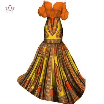 Poletje Obleko Maxi Afriške Obleke za Ženske Off Ramenski Obleke, Ženske brez naramnic Vestidos Elegantno Natisnjeni Oblačila Edinstveno WY4056
