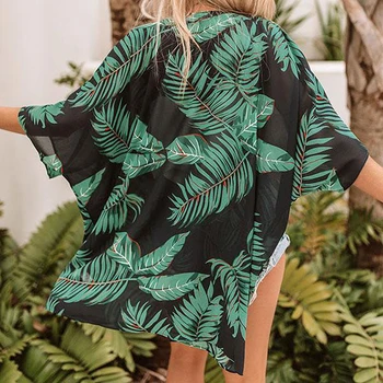 Poletje Ženske Vrhovi Seksi Modni Tisk Tričetrt Rokav Kimono Plažo Boho Zaščito Pred Soncem Ženska Oblačila Cardigan