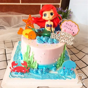 Počitnice okraski dekleta darilo za rojstni dan pokrivalo deklica stranka princesa odraslih igrače morska deklica rojstni dan okraski, torta, pokrivalo