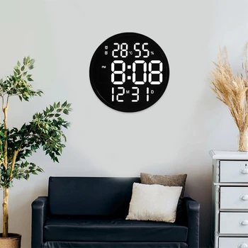 Preproste Zasnove, Dnevna Soba LED Okrogle Stenske Ure Digitalnim prikazom Temperature in Vlažnosti Prikaza Datuma Budilka Doma