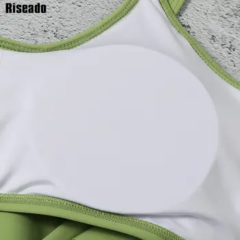 Riseado Ruffle Bikini Komplet Izrežemo Kopalke Ženske Kopalke Visoka Vitka Plažo Avokado Zelene Kopalke 2021 Poletje