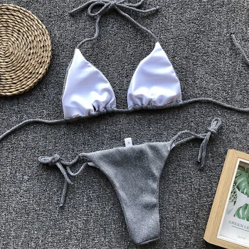 Seksi Micro Sijoče Bikini 2019 Bling Kopalke Ženske Kopalke Bandeau Ženski Dveh kosov bikini komplet Brazilski kopalke Push Up
