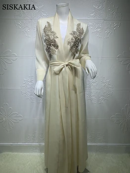 Siskakia 2 Kosa Abaya Set Za Ženske 3D Vezene Kimono z Telovnik Dolgo Obleko Skromno Muslimanskih Dubaj arabski Oblačila Eid 2021 Nova