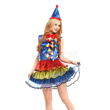 Smešno Cirkus Kostum Klovn Komedija Ženska Dame Oblačenja Stranke Halloween Carnival Božič, Novo Leto Fancy Oblačenja