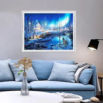 Sneg Krajine v Zimskem času Diamond Slikarstvo Navzkrižno Šiv Celoten Krog Nove DIY 5D Domu Dekorativni Aurora Borealis Mozaik Vezenje
